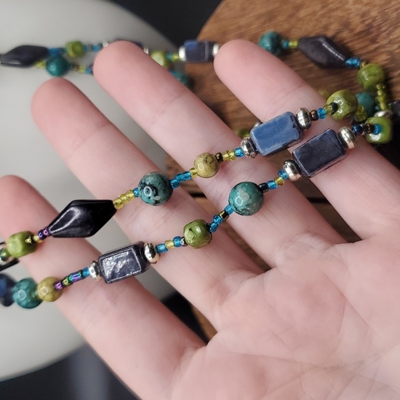 N2914 ceramic glass and‎ stone mixed double layer necklace - Picture 3 of 3